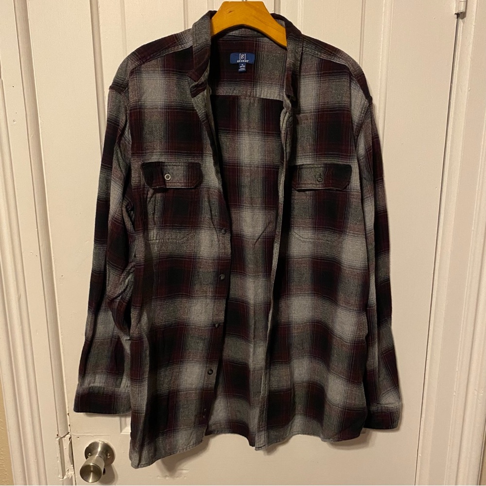 Flannel Plaid Button Down - Burgundy Combo